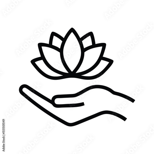 Lotus flower in hand vector icon spa wellness logo design for beauty and health care business symbol graphic