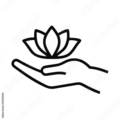 Lotus flower in hand vector illustration for spa wellness yoga meditation and zen design concept symbol 100
