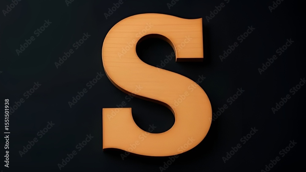 Naklejka premium Orange wooden letter s on black background alphabet
