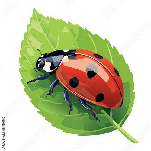 Close-up of a seven-spotted ladybug on a green leaf