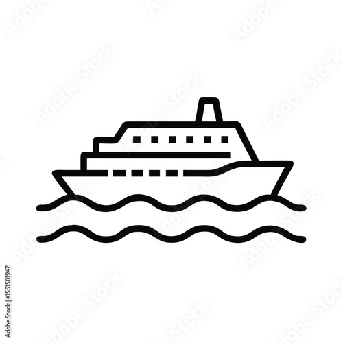 Cruise ship line art vector illustration for travel and vacation concept design template and logo isolated