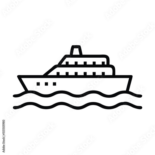 Cruise ship line art vector illustration for travel vacation and maritime transport related design projects