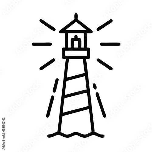 Lighthouse beacon vector illustration nautical navigation maritime safety guidance ocean coast symbol icon line art