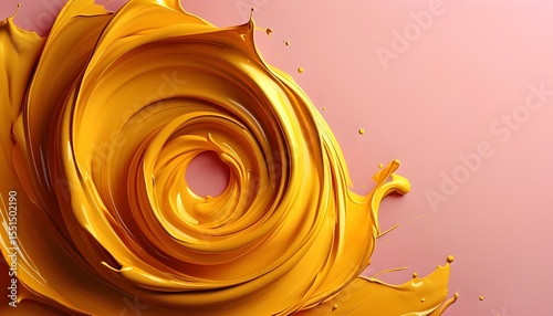 Vibrant 3D Amber Yellow Paint Swirl Abstract Design Mockup – Dynamic Artistic Display
