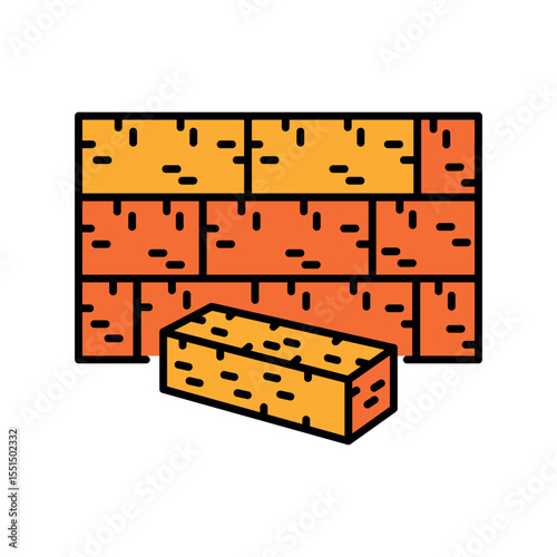 brick color line icon for digital and print projects. Construction Elements.