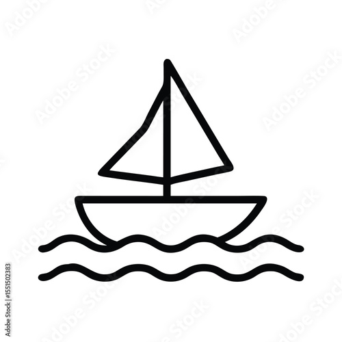 Sailing boat vector icon illustration, simple line art of sailboat in water, nautical travel and recreation