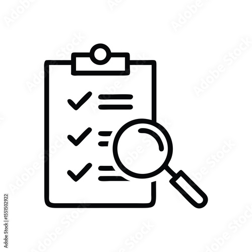 Checklist clipboard with magnifying glass for task management and project planning vector illustration
