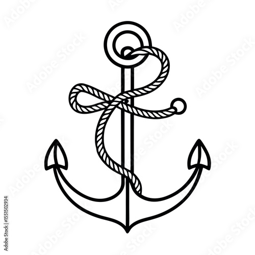 Minimalist Continuous Line Art Vector of an Anchor with Rope on White Background