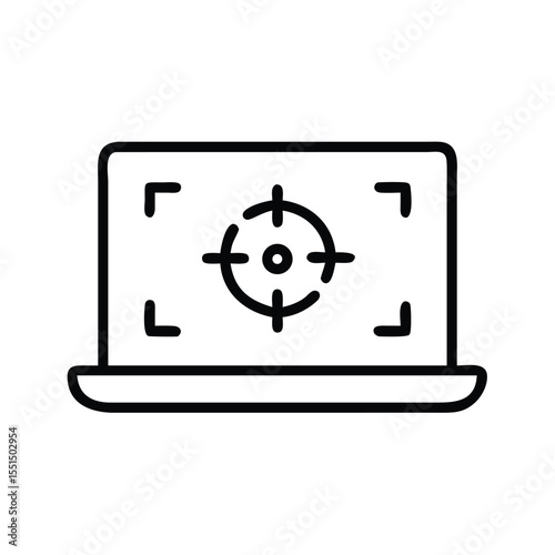 Laptop with target focus for web development and precise targeting online and computer focus concept design