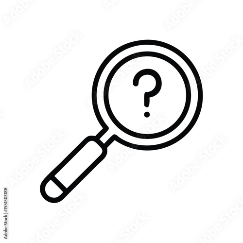 Question mark under magnifying glass icon for search help and faq concept vector graphic design