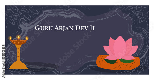 Guru Arjan Dev Ji Commemoration Vector Banner Set - Sikh Religious Graphics with Diyas, Lotus & Khanda-03