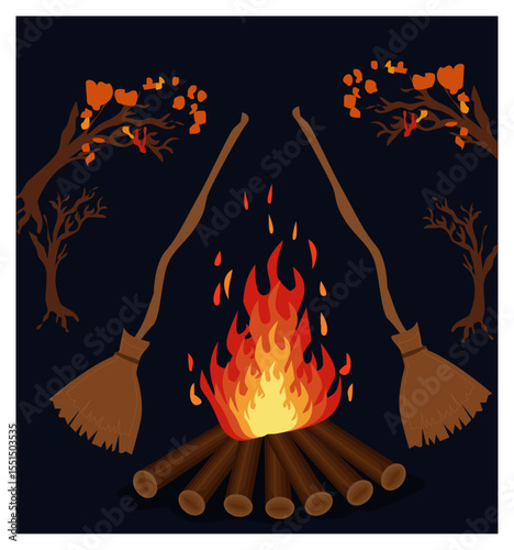 Festive Walpurgis Night Dance Around the Bonfire Illustration-06