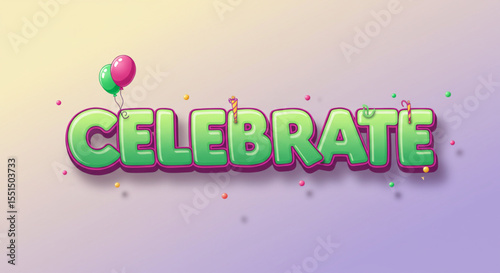 Celebrate Festive 3D Text Design with Balloons and Confetti