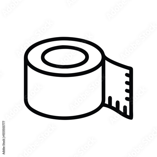Measuring tape vector icon for length and width measurement tool in outline style for design projects