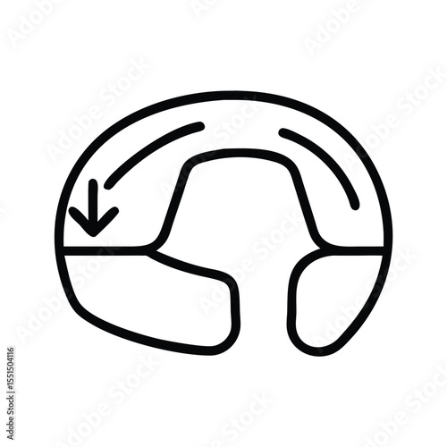 Diagram of knee brace with arrow showing direction of movement for medical and sports applications use
