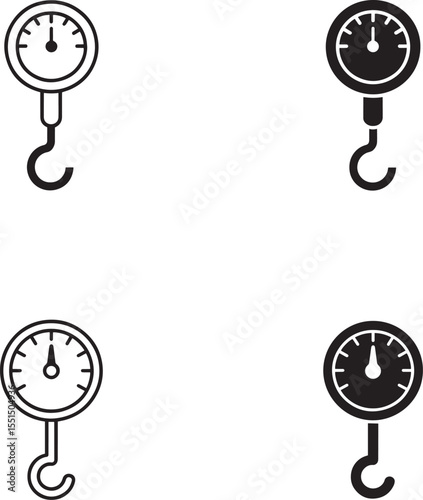 Set of two line art and two solid black hand scale icons silhouette
