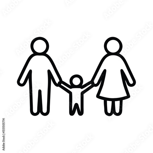 Family graphic illustration of mother father and child holding hands symbol of love and togetherness concept