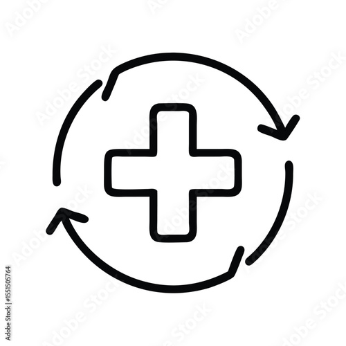 Medical cross symbol with circular arrows for healthcare and recovery process illustration concept design