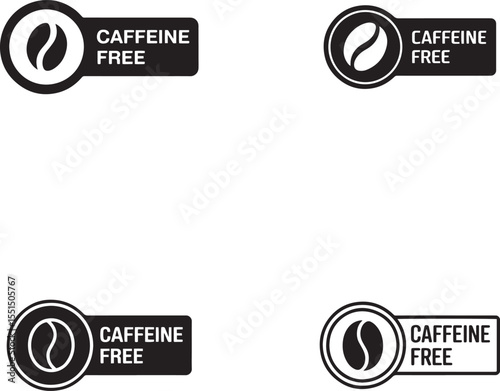 Set of four caffeine free labels with coffee bean icon silhouette
