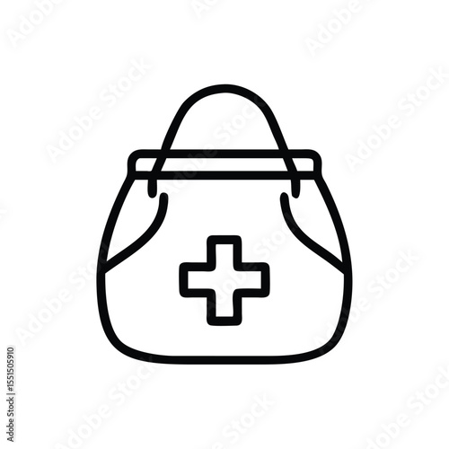 First aid kit bag vector icon illustration emergency medical equipment healthcare symbol line drawing design