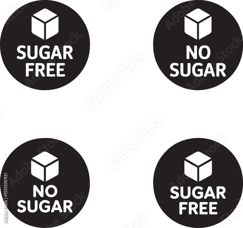 Set of four circular icons indicating sugar free and no sugar options silhouette
