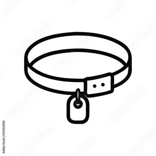 Dog collar with id tag outline vector illustration for pet accessory and pet care products design