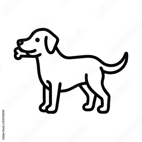 Dog outline vector art with bone in mouth pet animal illustration simple drawing puppy graphic design icon
