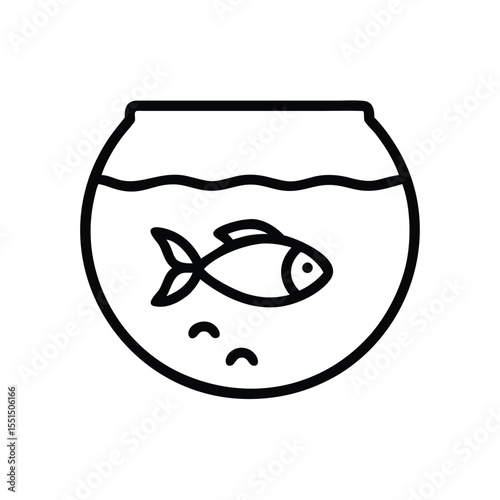 Fish bowl outline drawing vector illustration aquarium pet shop design goldfish tank simple line art icon image