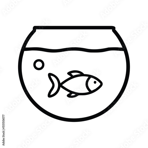 Fish bowl illustration aquarium pet shop goldfish bowl aquatic animal outline drawing simple black and white icon