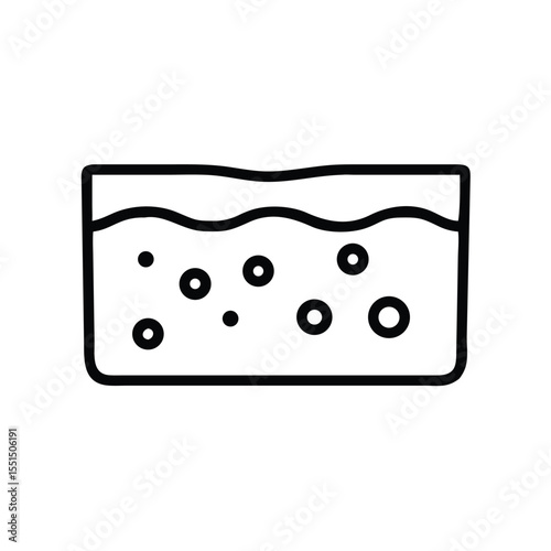 Outline drawing of a liquid solution with bubbles in a rectangular container vector illustration