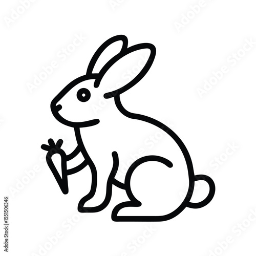 Cute rabbit bunny holding carrot vector illustration easter animal pet outline drawing clip art design graphic icon