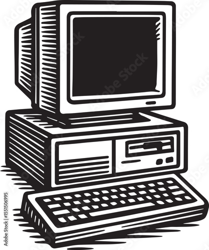 Vintage computer vector illustration
