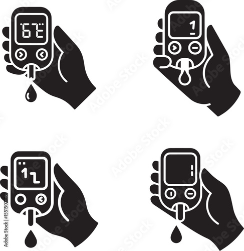 Hand holding glucose meter for blood sugar testing silhouette