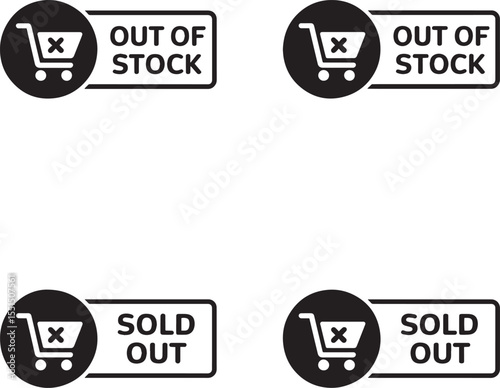 Shopping cart icons indicating out of stock and sold out status silhouette