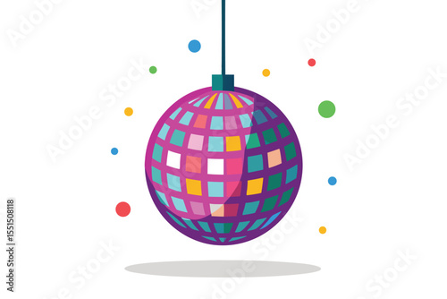 Brightly lit Christmas and disco balls adorn a festive, star-dusted winter holiday celebration