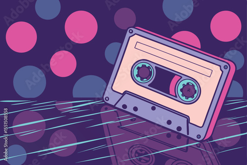 Retro audio cassette tape, an isolated vintage plastic object for music recording