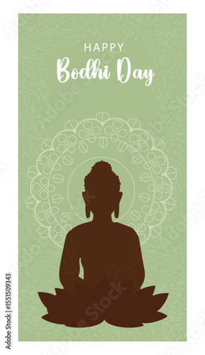 Happy Bodhi Day Vector Art with Bodhi Tree and Buddha-04