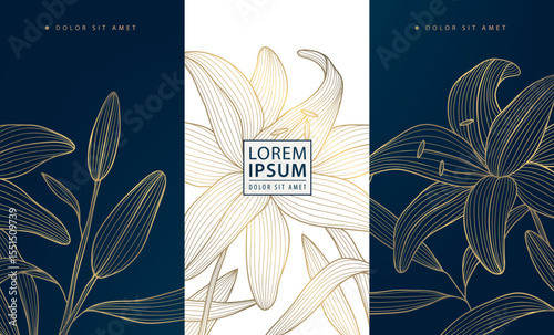 Vector set line gold oriental floral elements, chinese, japanese luxury flower background. Asian style package, wine labels, spring borders, elegant plant ornament.
