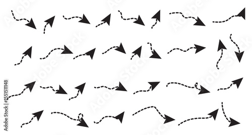 Collection of dashed curved hand drawn arrows.