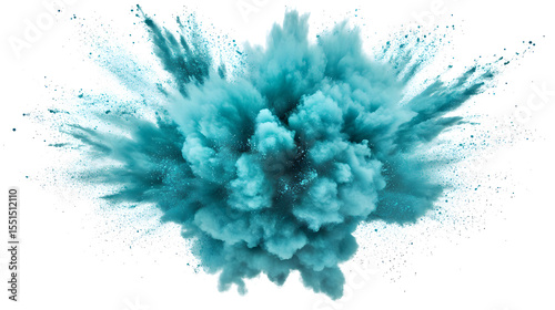 Turquoise Powder Explosion isolated on a transparent background