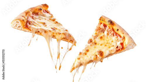 Two Melted Cheese Pizza Slices isolated on a transparent background