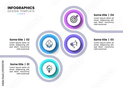Infographic template. Zigzag line with 4 circles and icons