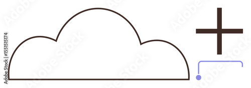 Cloud-shaped outline paired with plus symbol and connection idea. Ideal for technology, server management, online apps, file sharing, innovation, scalability, and teamwork. Minimalist flat metaphor