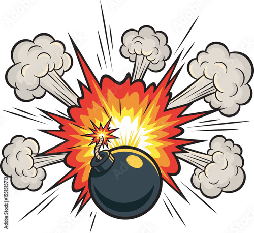Exploding Bomb Cartoon Illustration  Retro Comic Book Style Explosion