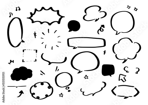 シンプルな手書きの吹き出しベクターイラストセット