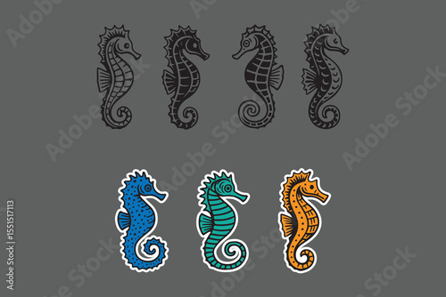 seahorse vector illustration collection. Suitable for logos, outdoor designs, stickers, and t-shirt designs.
