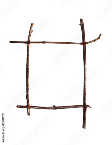 Natural Wood Stick Homemade Picture Frame Wonky On White Background
