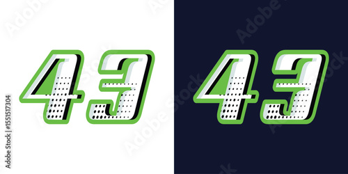 racing number 43 design, with green and white colors for sports and racing