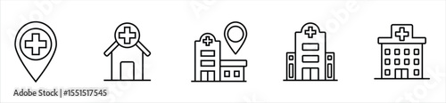 Hospital and Medical Building Line Icons Set