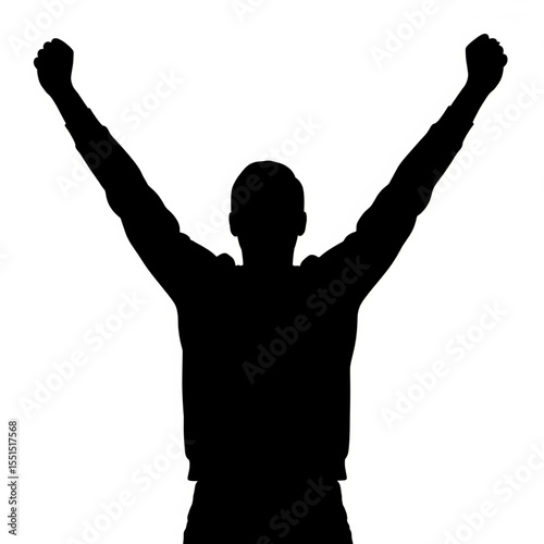 Silhouette of Person Celebrating Success, Arms Raised